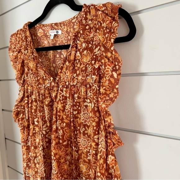 Sundry Evereve Floral Flutter Top, Warm Tones, Cotton, Size 2 - Picture 4 of 7